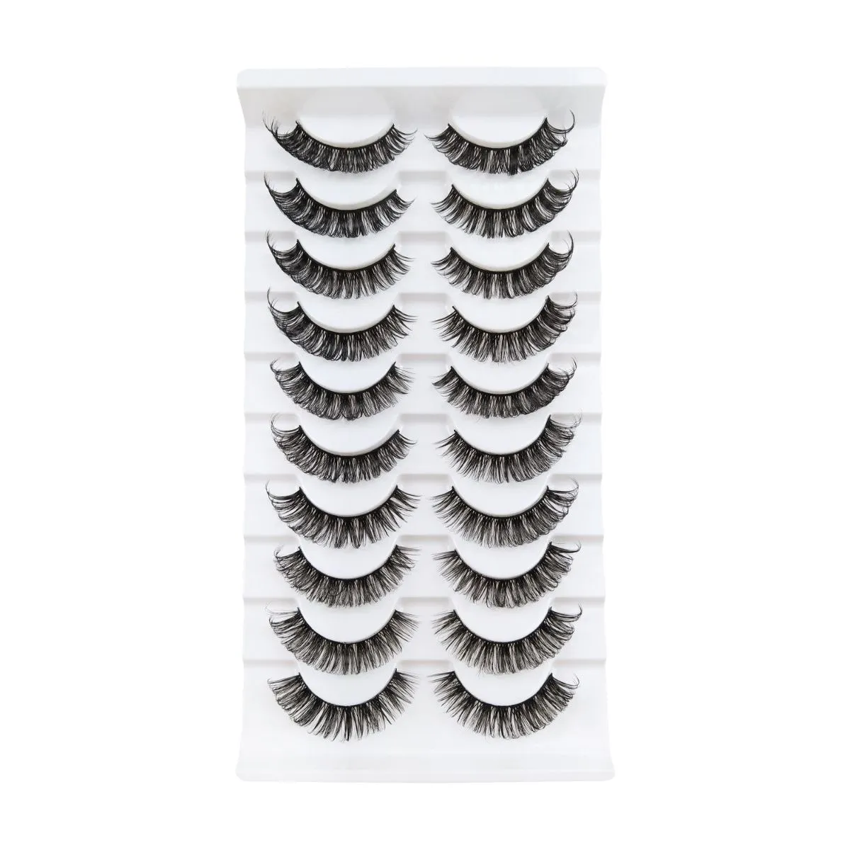 10 Pairs Natural Volume Strip Lashes in White Tray – Fluffy Wispy 3D Faux Mink False Eyelashes, Volumizing & Curling Eye Lashes for Everyday Wear, Reusable